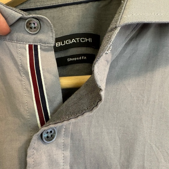 Bugatchi Men's Gray Shaped Fit Button Down Shirt Size Large with Ribbon Detail - Picture 3 of 7